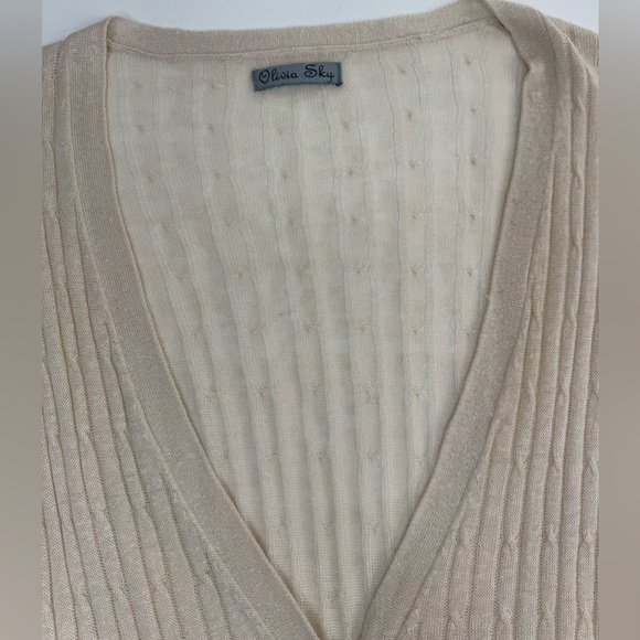 Olivia Sky Linen Blend V Neck Long Line Cable Knit Sweater Size 1X - Picture 6 of 10